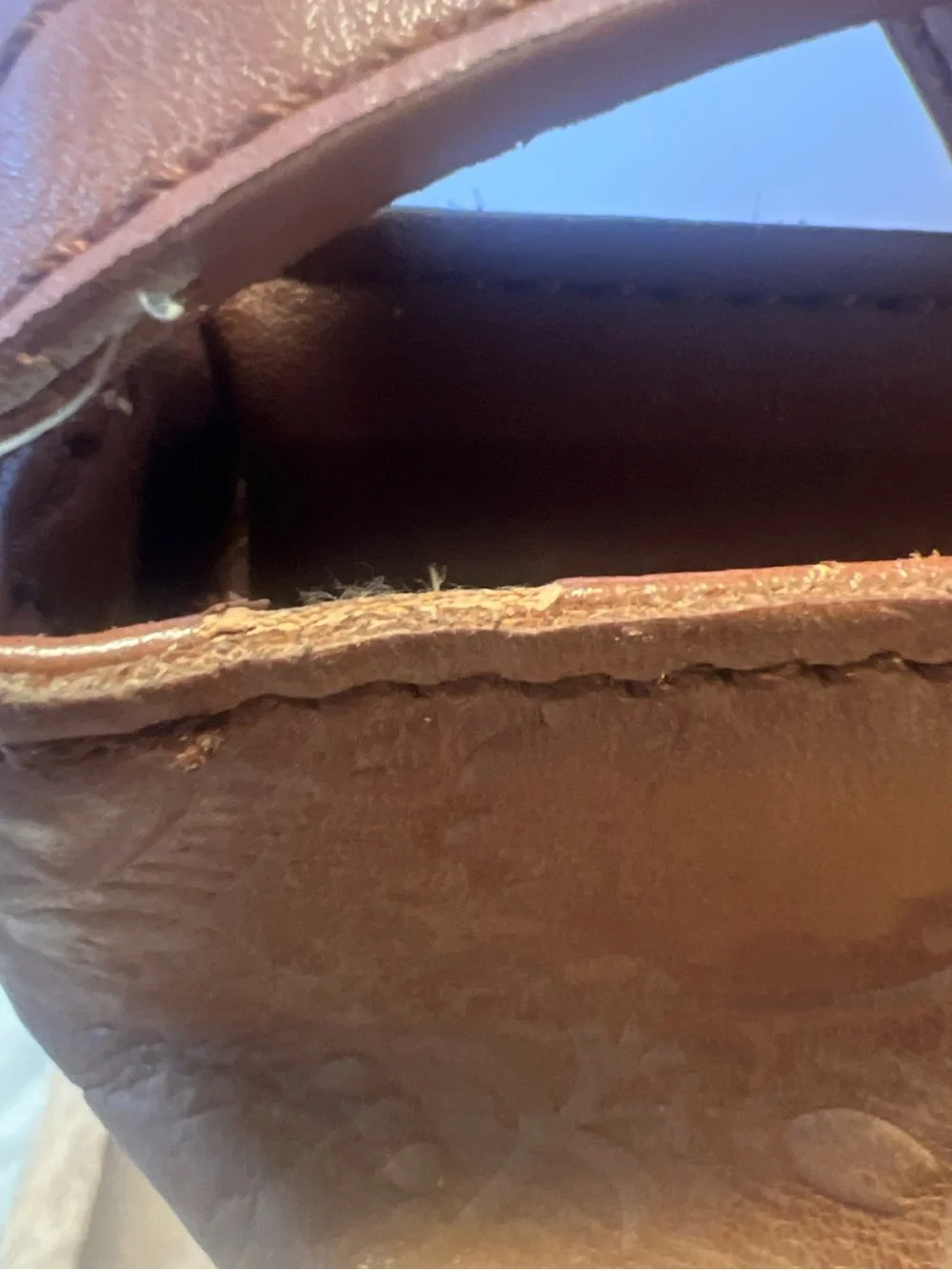 The Sak tan leather crossbody with beige interior